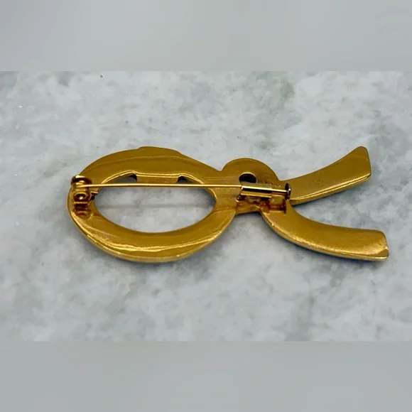 ROBERTA DI CAMERINO Vintage Grandmacore Blue Enamel Gold-Tone Metal Logo Brooch - Picture 11 of 16